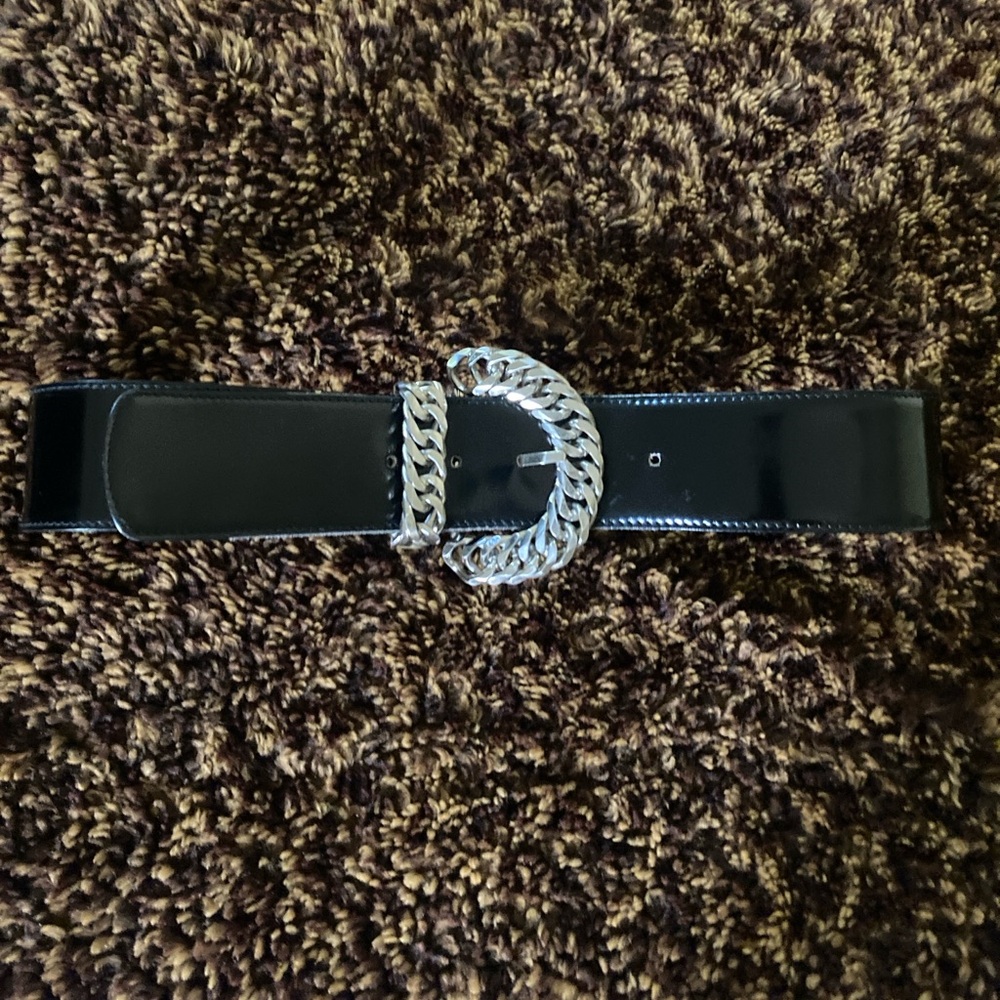 Gianni Versace Black belt long with shiny silver braided buckle. Gorgeous.
